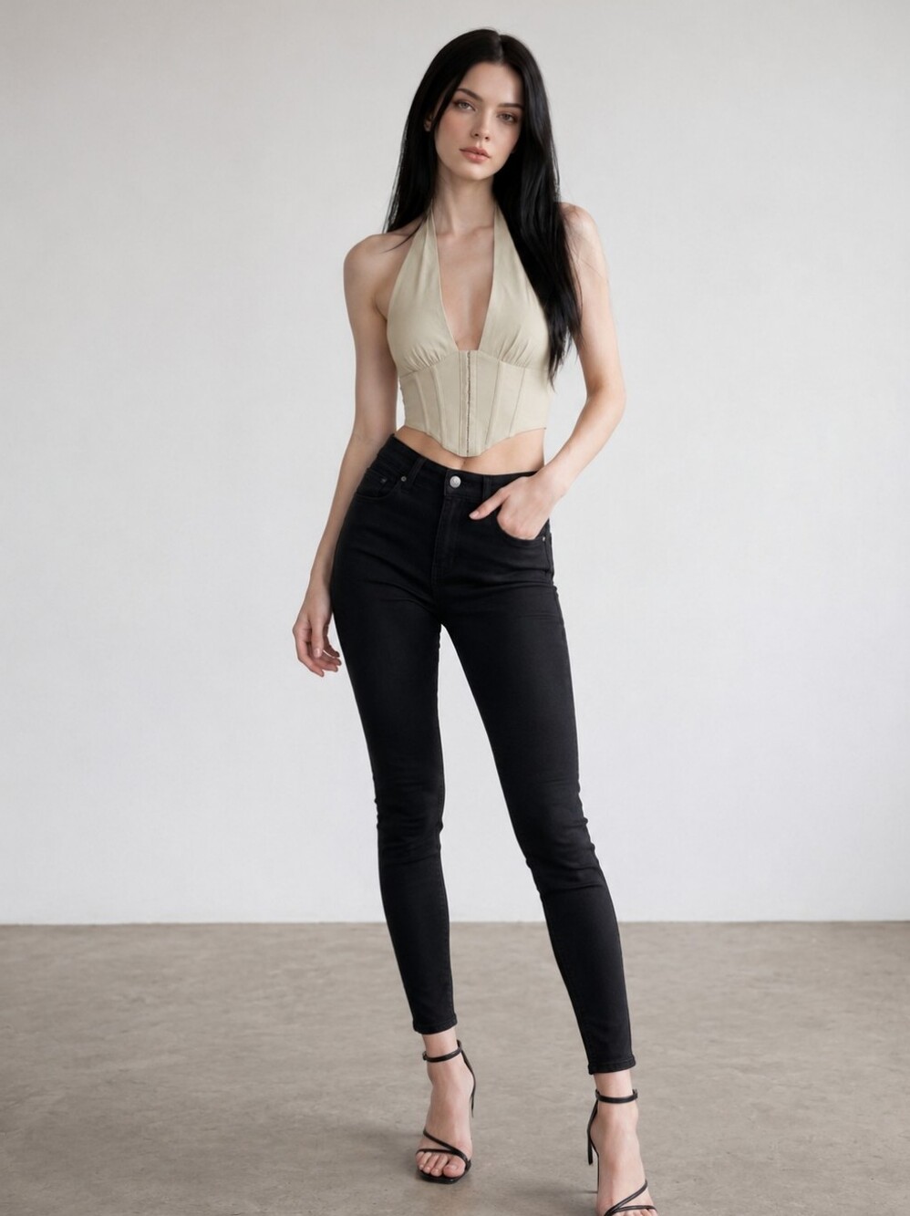 Kendall + Kylie Halter Corset Top M Beige Hook & Eye Crop Y2K Coquette CC